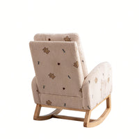 Mustard Boucle Mid-Century Rocking Chair with Side Pocket for Nursery Living Room or Kids Bedroom