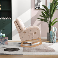 Mustard Boucle Mid-Century Rocking Chair with Side Pocket for Nursery Living Room or Kids Bedroom