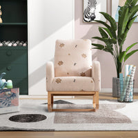 Mustard Boucle Mid-Century Rocking Chair with Side Pocket for Nursery Living Room or Kids Bedroom