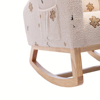 Mustard Boucle Mid-Century Rocking Chair with Side Pocket for Nursery Living Room or Kids Bedroom