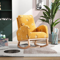 Mustard Boucle Mid-Century Rocking Chair with Side Pocket for Nursery Living Room or Kids Bedroom
