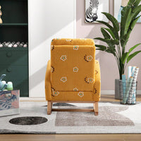 Mustard Boucle Mid-Century Rocking Chair with Side Pocket for Nursery Living Room or Kids Bedroom