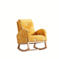 Mustard Boucle Mid-Century Rocking Chair with Side Pocket for Nursery Living Room or Kids Bedroom