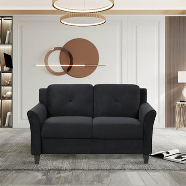 Chic Double-Seater Black Fabric Sofa For Stylish Living Rooms