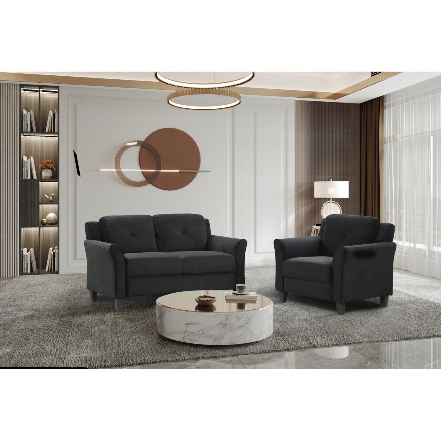 Chic Double-Seater Black Fabric Sofa For Stylish Living Rooms