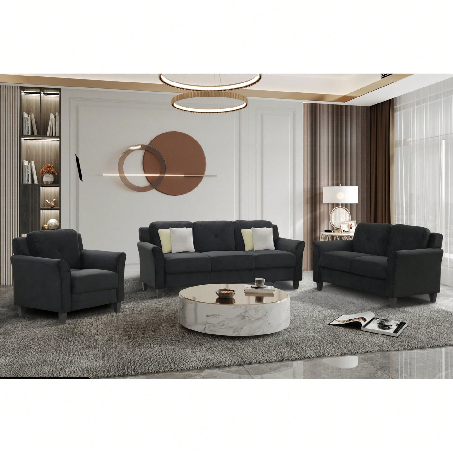 Chic Double-Seater Black Fabric Sofa For Stylish Living Rooms