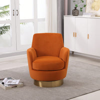 Vibrant Orange Velvet Swivel Barrel Chair with Gold Base - Cozy Accent Armchair for Living Room and Bedroom