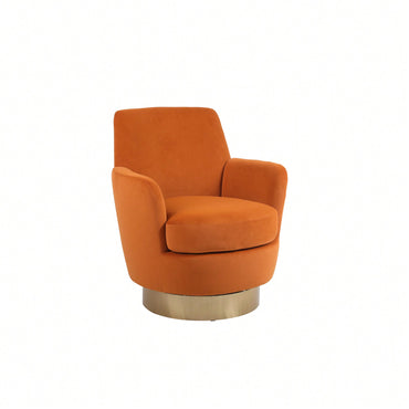 Vibrant Orange Velvet Swivel Barrel Chair with Gold Base - Cozy Accent Armchair for Living Room and Bedroom