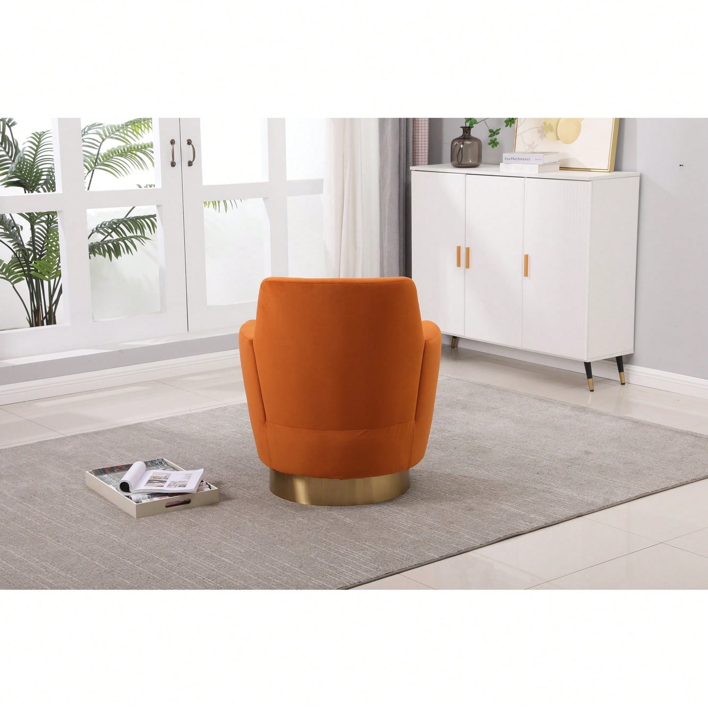 Vibrant Orange Velvet Swivel Barrel Chair with Gold Base - Cozy Accent Armchair for Living Room and Bedroom