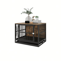 Rustic 32.67 Inch Dog Crate Furniture for Medium Dogs Up to 70 Lbs with Removable Tray and Durable Design Ideal as End Table and Pet Kennel