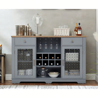 Modern Farmhouse Buffet Cabinet, Sideboard with 2 Drawers and Elegant Glass Door Cabinets