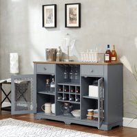 Modern Farmhouse Buffet Cabinet, Sideboard with 2 Drawers and Elegant Glass Door Cabinets