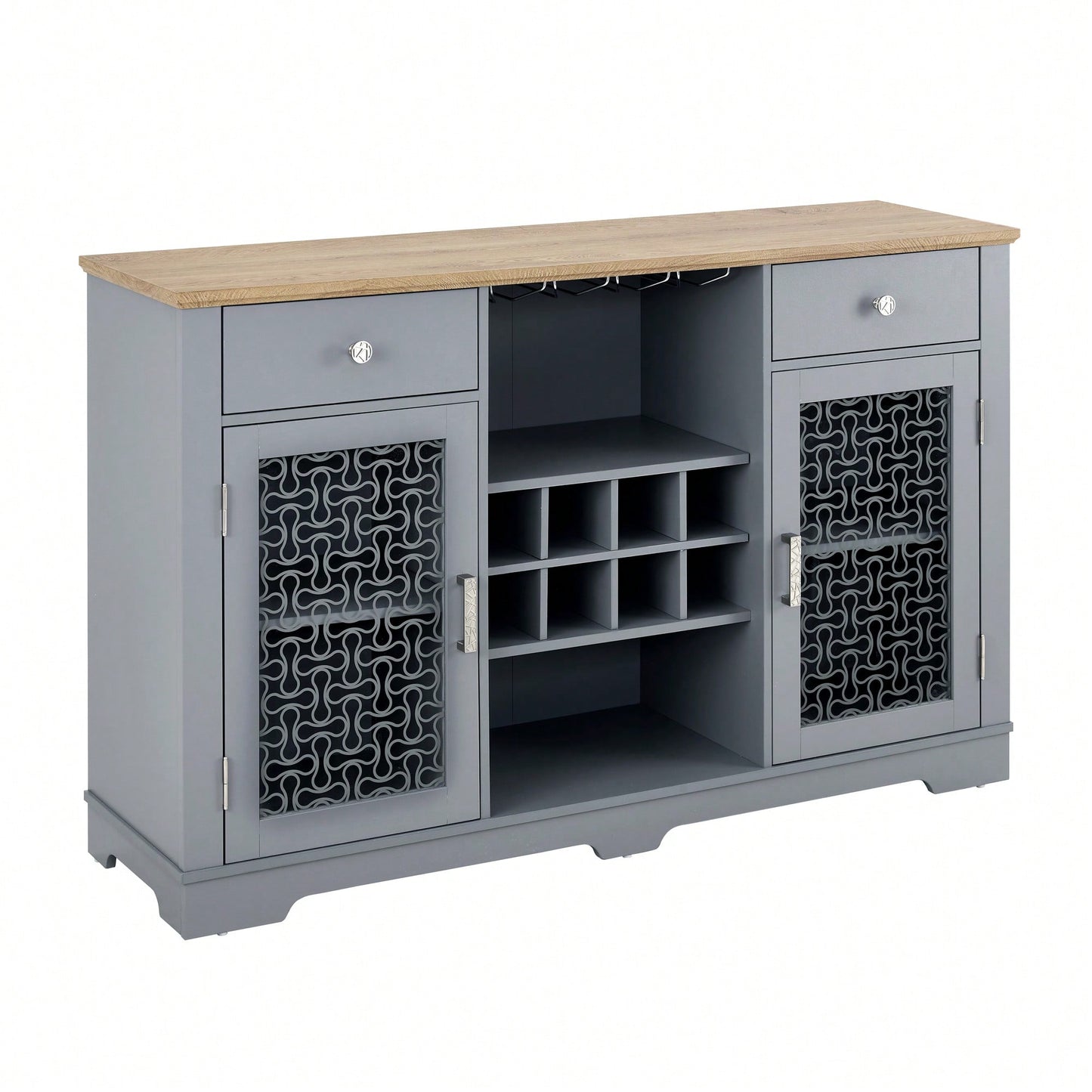 Modern Farmhouse Buffet Cabinet, Sideboard with 2 Drawers and Elegant Glass Door Cabinets