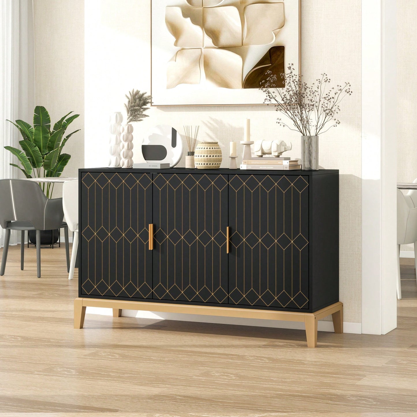 Stylish 3-Door Storage Cabinet With Adjustable Shelves - Versatile Sideboard Buffet For Living Room, Dining Room, And Kitchen