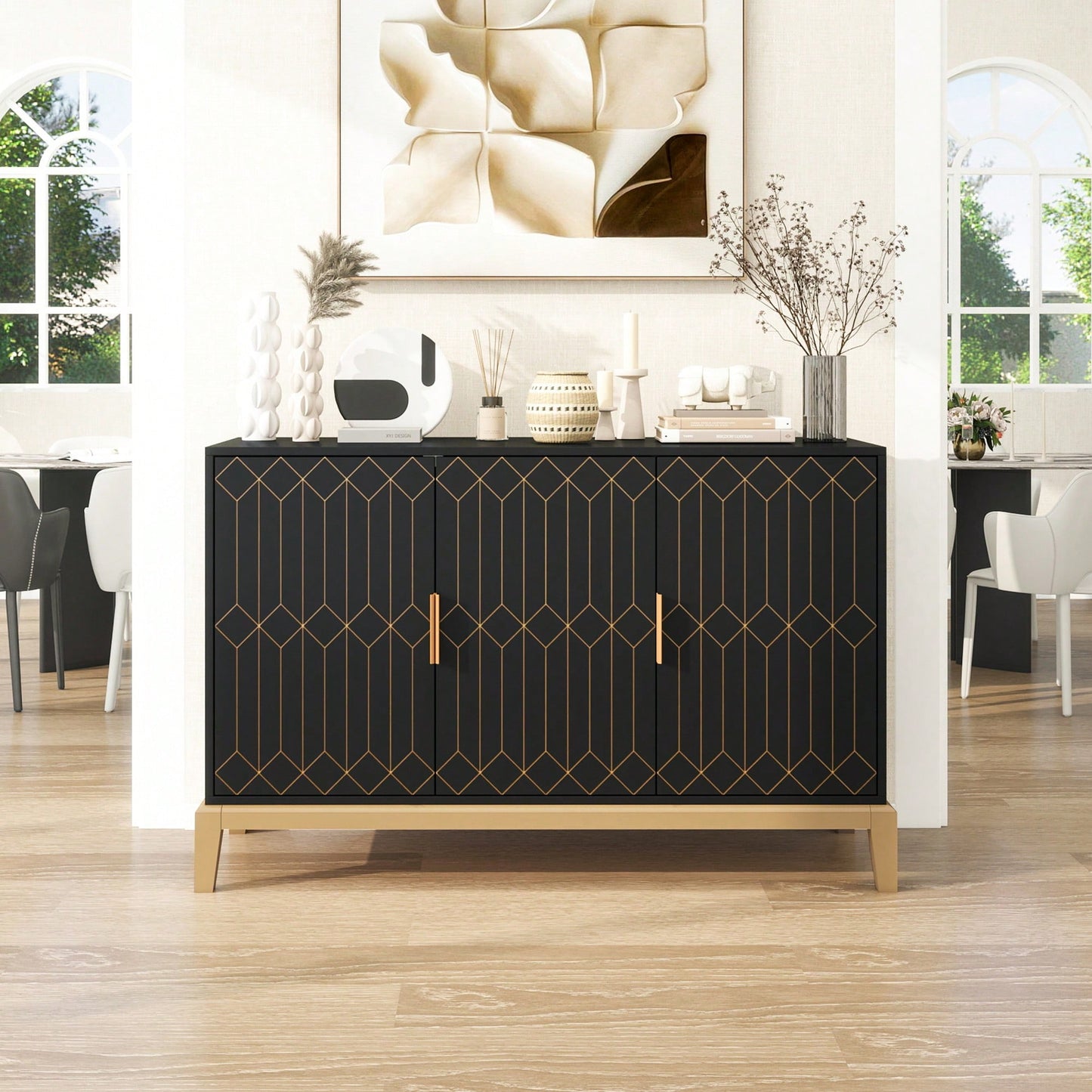 Stylish 3-Door Storage Cabinet With Adjustable Shelves - Versatile Sideboard Buffet For Living Room, Dining Room, And Kitchen