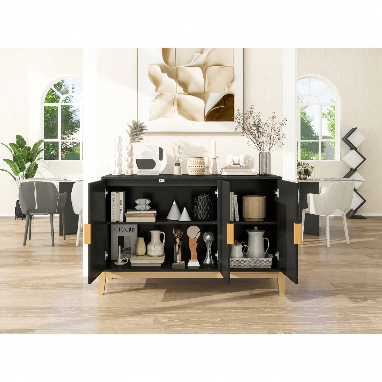 Stylish 3-Door Storage Cabinet With Adjustable Shelves - Versatile Sideboard Buffet For Living Room, Dining Room, And Kitchen