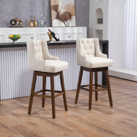 Stylish Counter Height Bar Stools Set Of 2 With Footrest And 360-Degree Swivel - Olive Linen Upholstery For Kitchen And Dining Room Decor