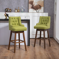 Stylish Counter Height Bar Stools Set Of 2 With Footrest And 360-Degree Swivel - Olive Linen Upholstery For Kitchen And Dining Room Decor