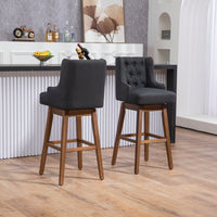 Stylish Counter Height Bar Stools Set Of 2 With Footrest And 360-Degree Swivel - Olive Linen Upholstery For Kitchen And Dining Room Decor