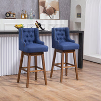 Stylish Counter Height Bar Stools Set Of 2 With Footrest And 360-Degree Swivel - Olive Linen Upholstery For Kitchen And Dining Room Decor