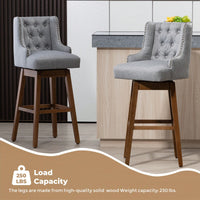 Stylish Counter Height Bar Stools Set Of 2 With Footrest And 360-Degree Swivel - Olive Linen Upholstery For Kitchen And Dining Room Decor