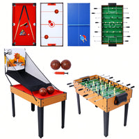 Versatile 5-In-1 Multi-Game Table - Enjoy Billiards, Air Hockey, Foosball, Table Tennis, And Basketball In Brown And Blue Finish