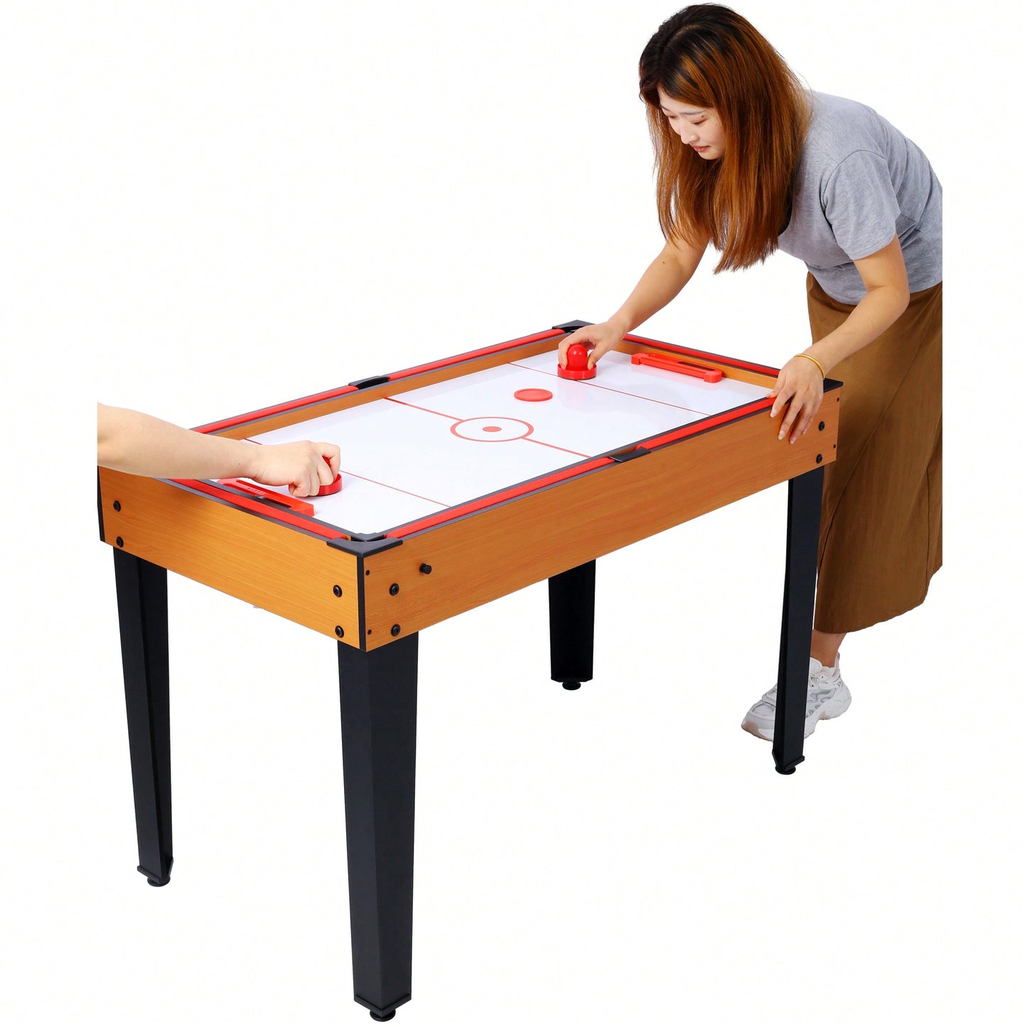 Versatile 5-In-1 Multi-Game Table - Enjoy Billiards, Air Hockey, Foosball, Table Tennis, And Basketball In Brown And Blue Finish