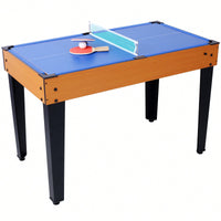 Versatile 5-In-1 Multi-Game Table - Enjoy Billiards, Air Hockey, Foosball, Table Tennis, And Basketball In Brown And Blue Finish