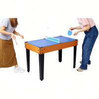 Versatile 5-In-1 Multi-Game Table - Enjoy Billiards, Air Hockey, Foosball, Table Tennis, And Basketball In Brown And Blue Finish