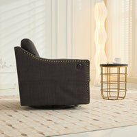 Dark Grey 360° Swivel Accent Chair with USB Port and Magazine Holder for Living Rooms and Hotel Bedrooms