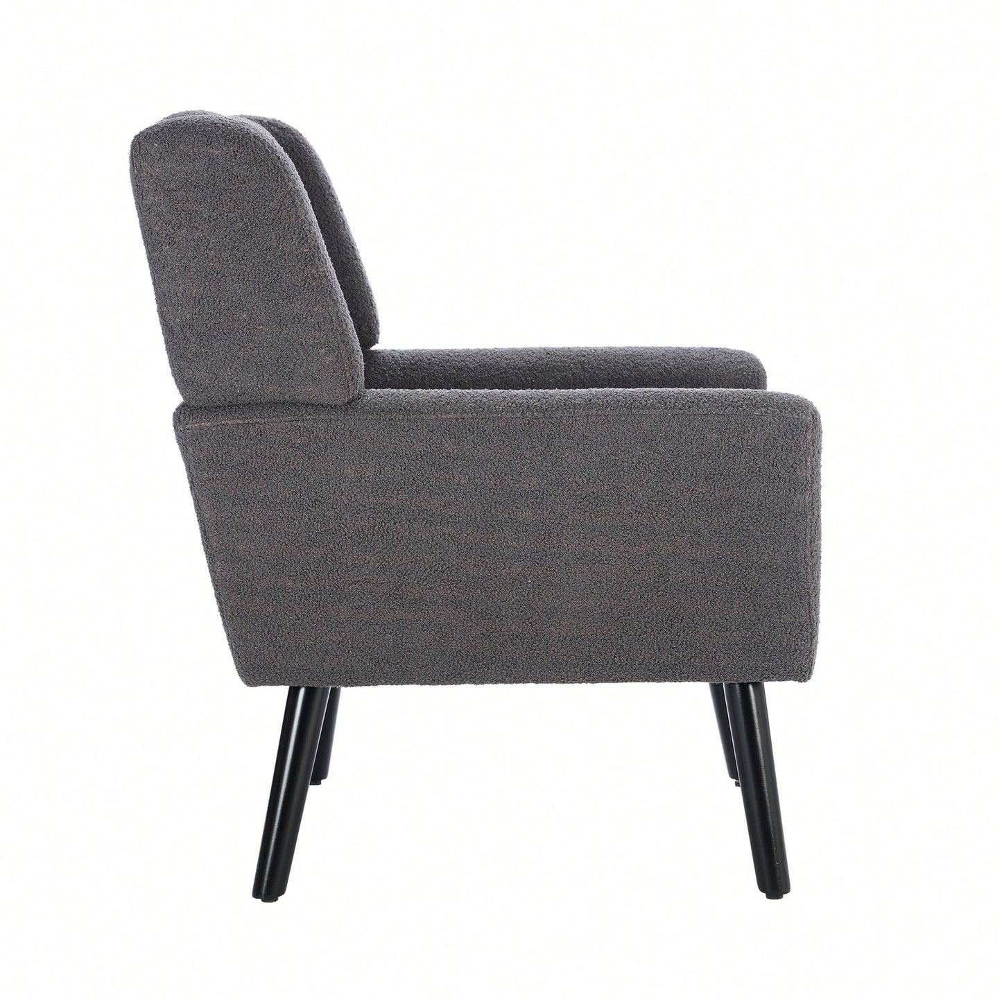 Ergonomic Soft Teddy Fabric Accent Chair For Living Room And Bedroom With Stylish Black Legs - Cozy Indoor Seating In Grey