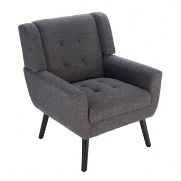 Ergonomic Soft Teddy Fabric Accent Chair For Living Room And Bedroom With Stylish Black Legs - Cozy Indoor Seating In Grey