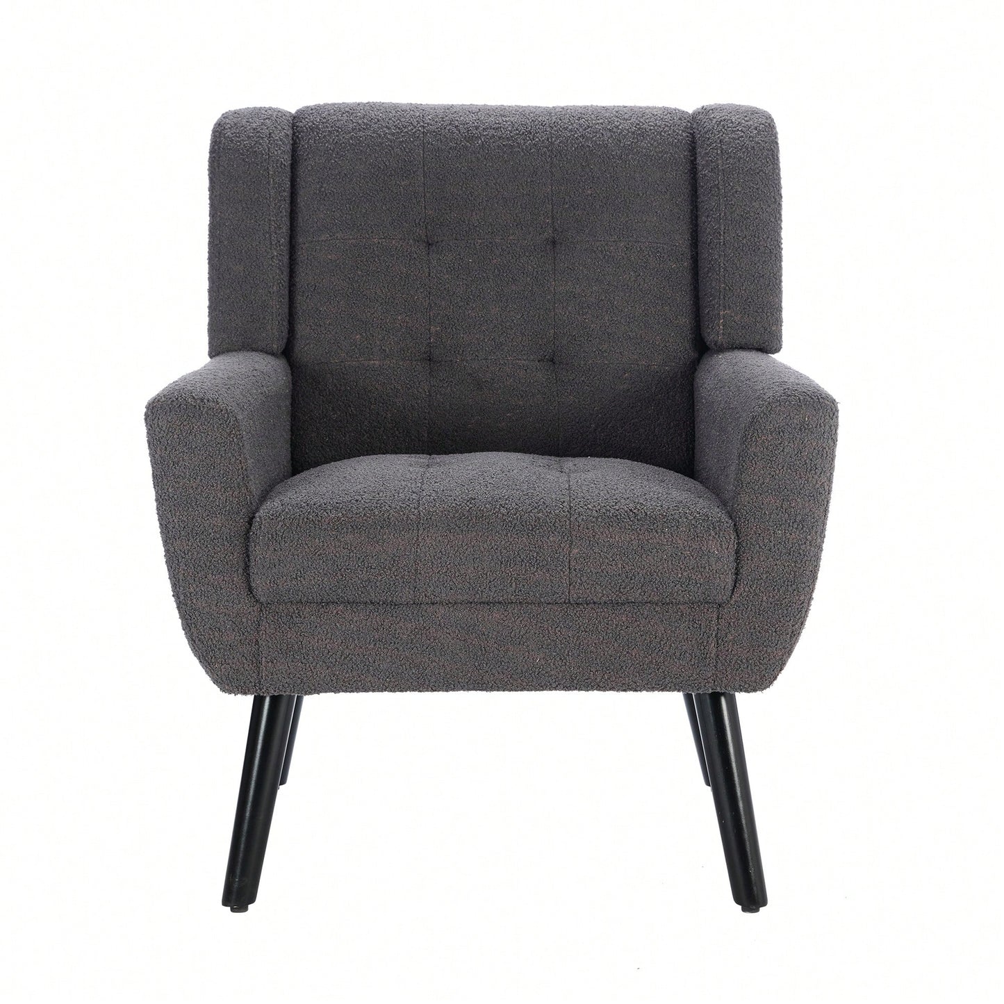 Ergonomic Soft Teddy Fabric Accent Chair For Living Room And Bedroom With Stylish Black Legs - Cozy Indoor Seating In Grey