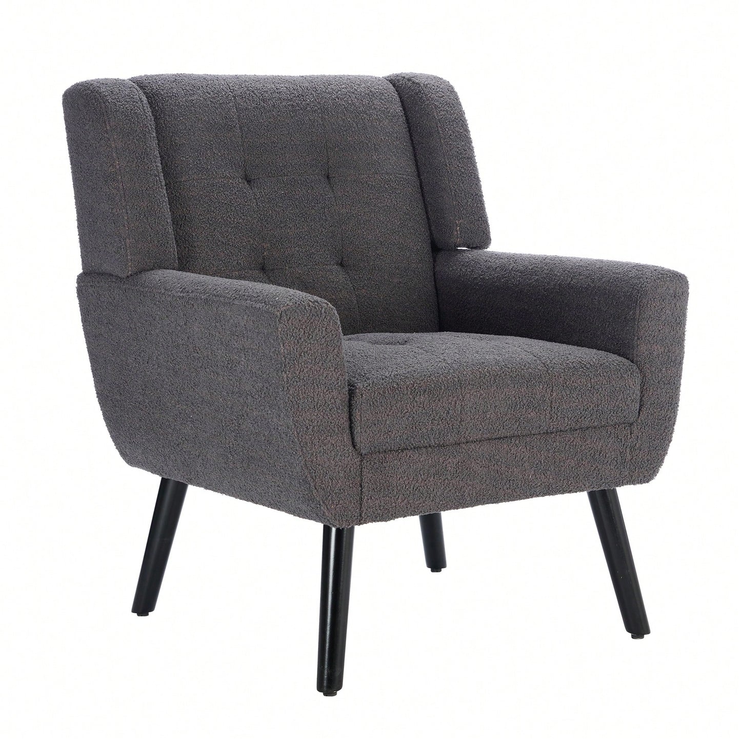 Ergonomic Soft Teddy Fabric Accent Chair For Living Room And Bedroom With Stylish Black Legs - Cozy Indoor Seating In Grey