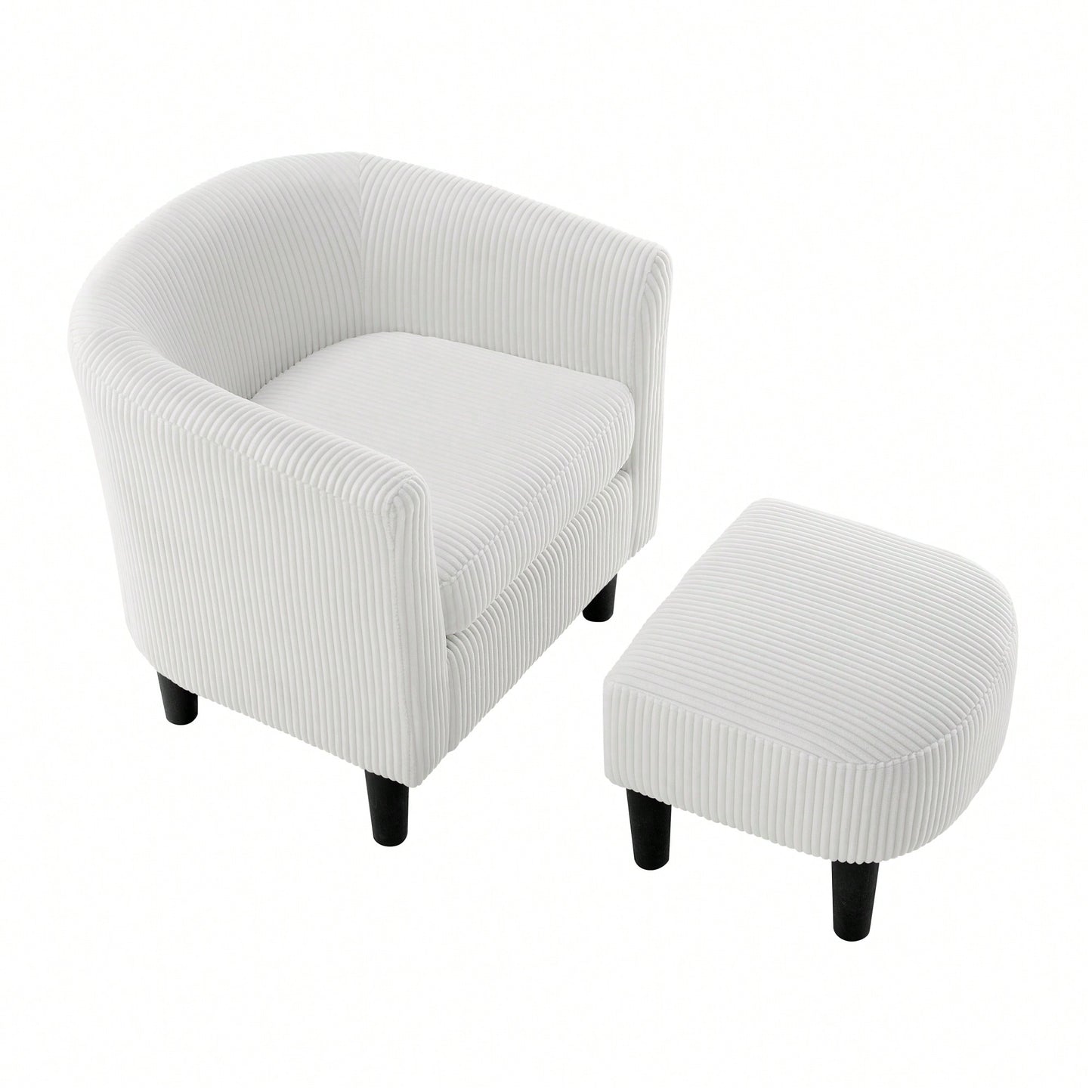 Stylish Upholstered Accent Chair With Ottoman - Cozy Corduroy Armchair For Living Room, Bedroom, And Office In White