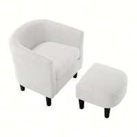 Stylish Upholstered Accent Chair With Ottoman - Cozy Corduroy Armchair For Living Room, Bedroom, And Office In White