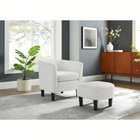 Stylish Upholstered Accent Chair With Ottoman - Cozy Corduroy Armchair For Living Room, Bedroom, And Office In White