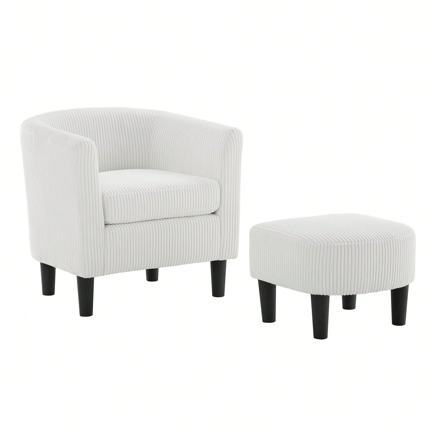 Stylish Upholstered Accent Chair With Ottoman - Cozy Corduroy Armchair For Living Room, Bedroom, And Office In White