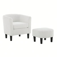 Stylish Upholstered Accent Chair With Ottoman - Cozy Corduroy Armchair For Living Room, Bedroom, And Office In White