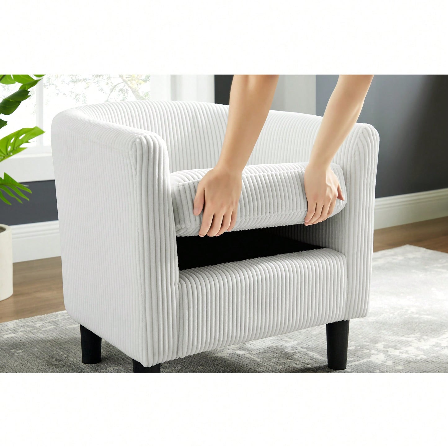 Stylish Upholstered Accent Chair With Ottoman - Cozy Corduroy Armchair For Living Room, Bedroom, And Office In White
