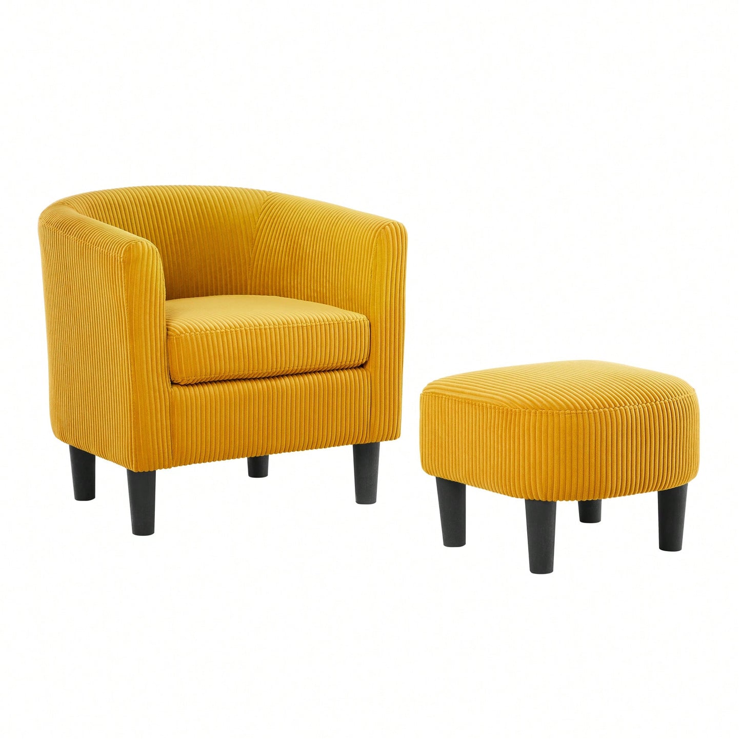 Stylish Upholstered Accent Chair With Ottoman - Cozy Corduroy Armchair For Living Room, Bedroom, And Office In White