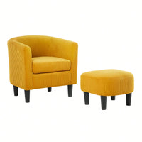 Stylish Upholstered Accent Chair With Ottoman - Cozy Corduroy Armchair For Living Room, Bedroom, And Office In White