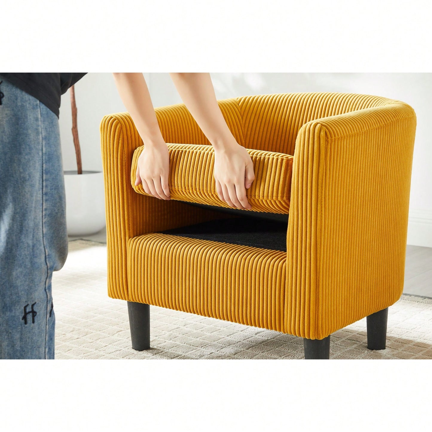 Stylish Upholstered Accent Chair With Ottoman - Cozy Corduroy Armchair For Living Room, Bedroom, And Office In White