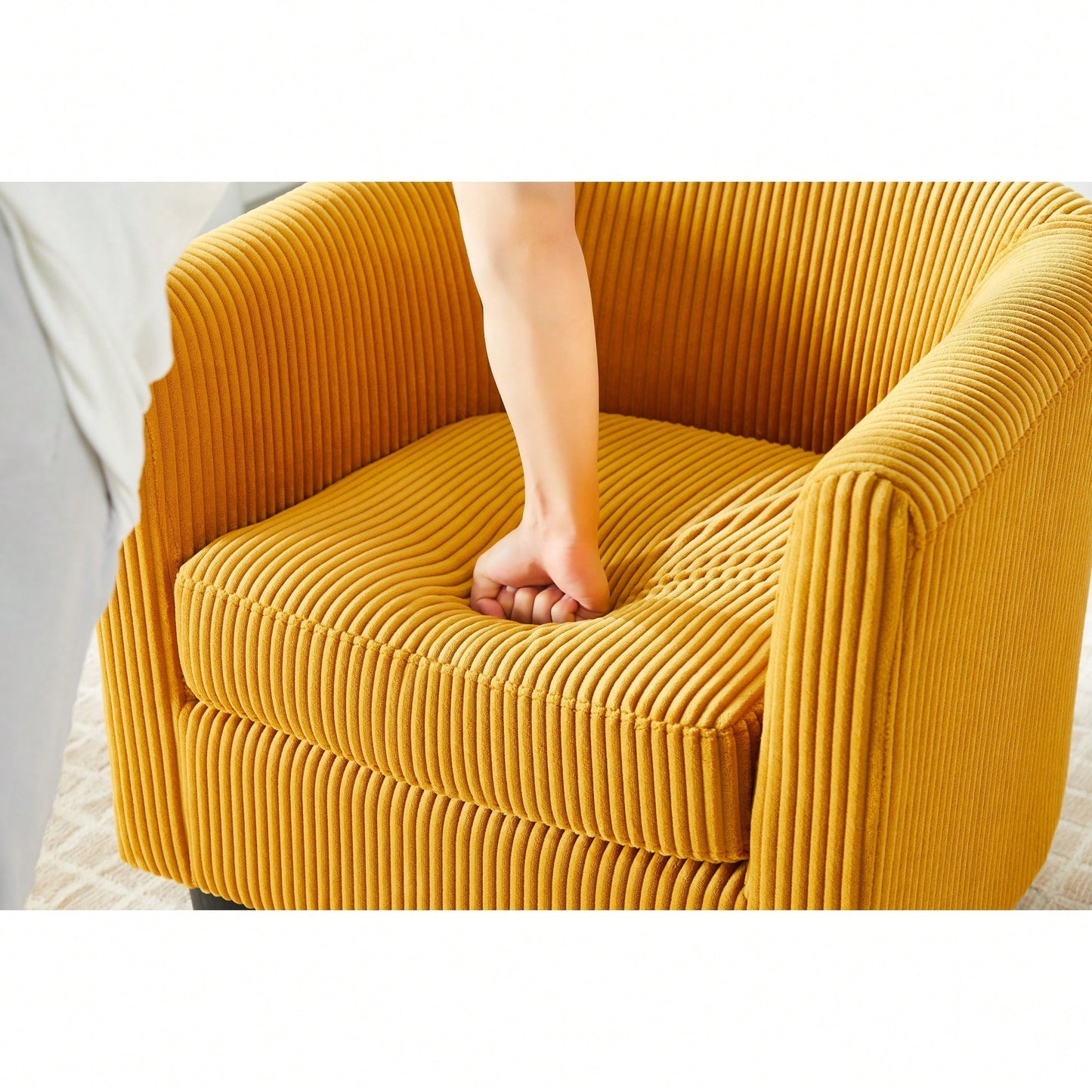 Stylish Upholstered Accent Chair With Ottoman - Cozy Corduroy Armchair For Living Room, Bedroom, And Office In White