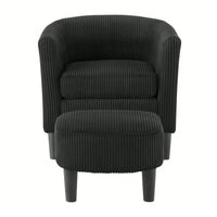 Stylish Upholstered Accent Chair With Ottoman - Cozy Corduroy Armchair For Living Room, Bedroom, And Office In White