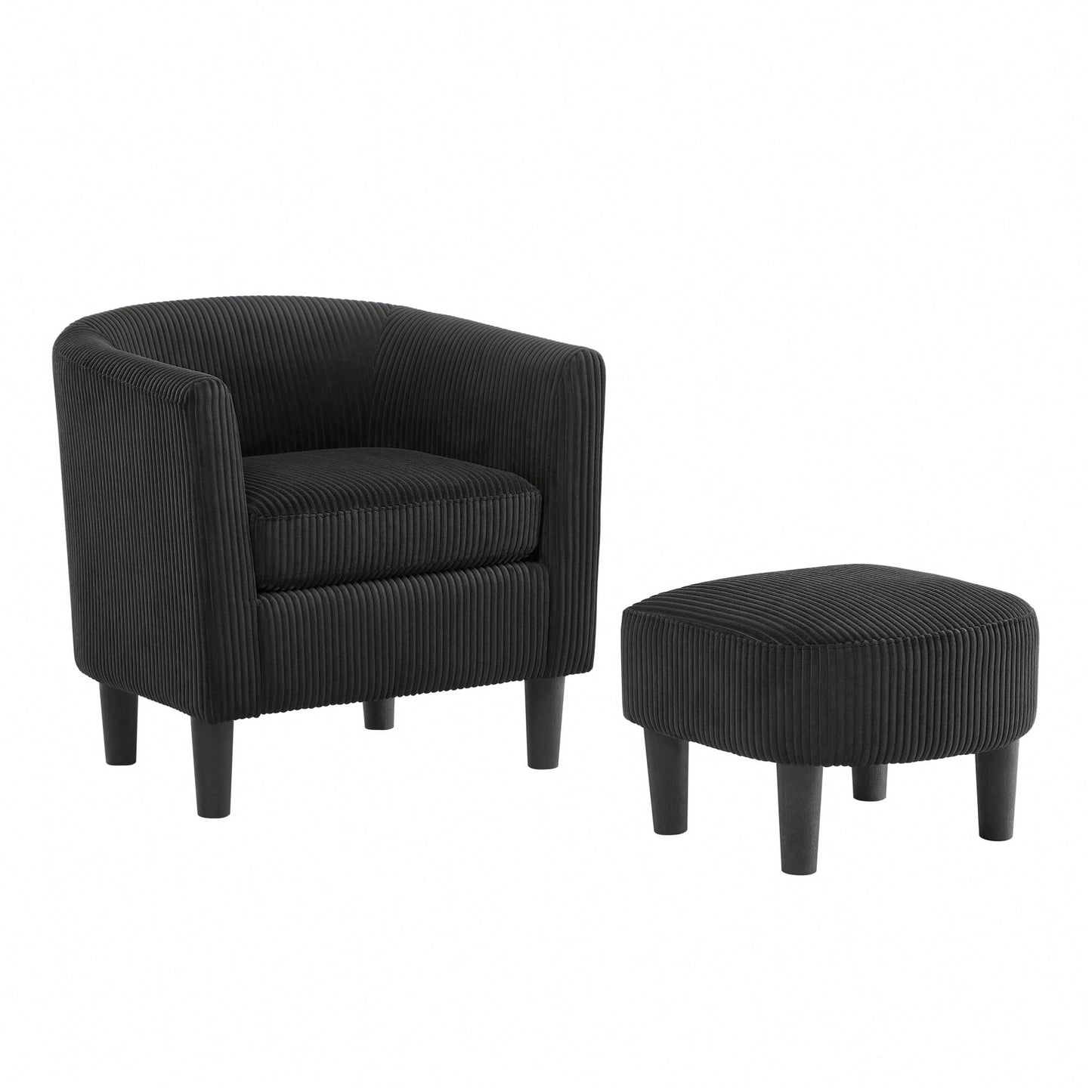 Stylish Upholstered Accent Chair With Ottoman - Cozy Corduroy Armchair For Living Room, Bedroom, And Office In White