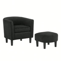 Stylish Upholstered Accent Chair With Ottoman - Cozy Corduroy Armchair For Living Room, Bedroom, And Office In White
