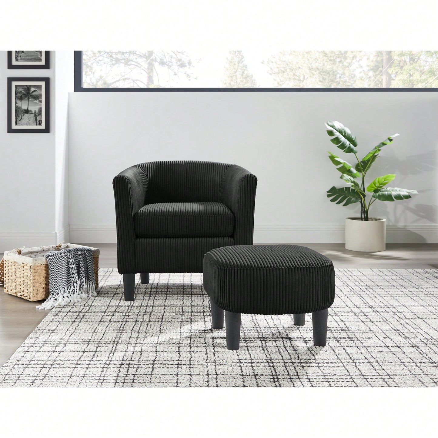 Stylish Upholstered Accent Chair With Ottoman - Cozy Corduroy Armchair For Living Room, Bedroom, And Office In White