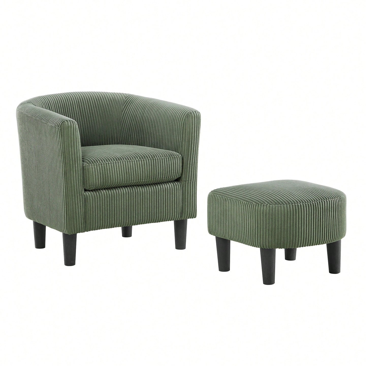 Stylish Upholstered Accent Chair With Ottoman - Cozy Corduroy Armchair For Living Room, Bedroom, And Office In White