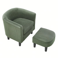 Stylish Upholstered Accent Chair With Ottoman - Cozy Corduroy Armchair For Living Room, Bedroom, And Office In White
